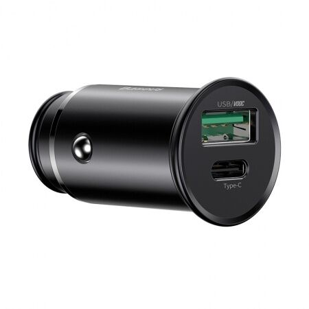 Автомобильное зарядное устройство BASEUS Circular Metal, USBUSB-C, 5A, 30 Вт, черный - 1