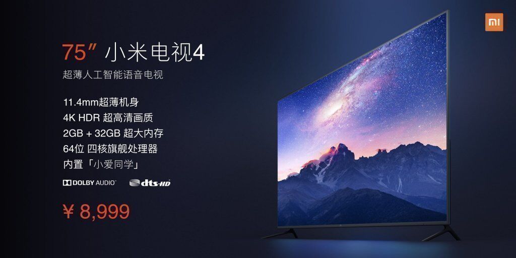 Представлена 75-дюймовая версия Xiaomi Mi TV 4