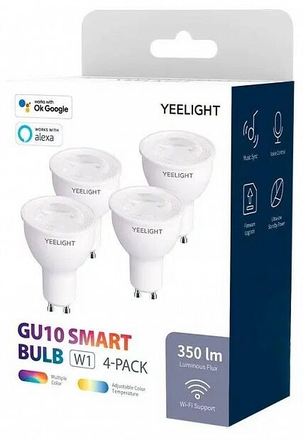 Лампа светодиодная Yeelight Smart Bulb W1 (GU10) (YLDP004-A) (4 шт) (Multicolor) RU - 1
