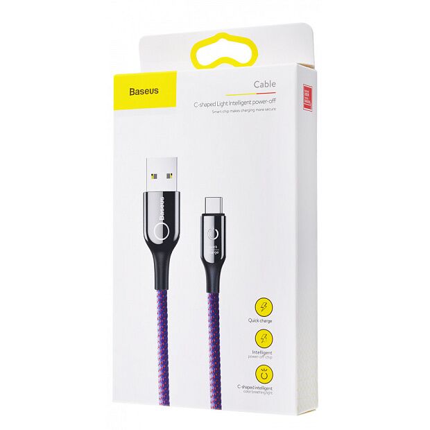 Кабель Baseus C-Shaped Intelligent Power-Off Cable USB For Type-C 3A 1m CATCD-05 (Purple) - 5