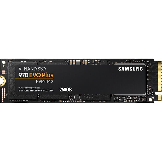 Твердотельные накопители Samsung SSD 970 EVO Plus, 250GB, M.2(22x80mm), NVMe 1.3, PCIe 3.0 x4, 3-bit MLC, R/W 3500/2300MB/s, IOPs 250 000/550 000, DR - 2