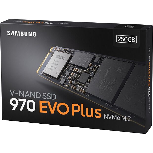 Твердотельные накопители Samsung SSD 970 EVO Plus, 250GB, M.2(22x80mm), NVMe 1.3, PCIe 3.0 x4, 3-bit MLC, R/W 3500/2300MB/s, IOPs 250 000/550 000, DR - 1