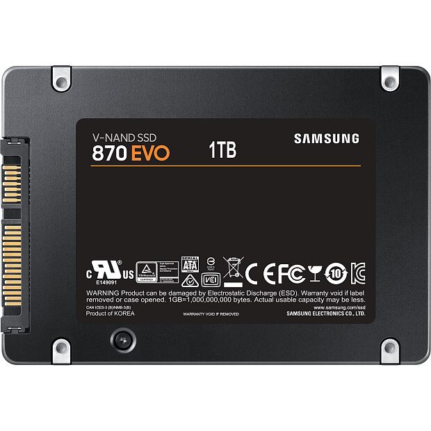 Твердотельные накопители Samsung SSD 870 EVO, 1000GB, 2.5 7mm, SATA3, 3-bit MLC, R/W 560/530MB/s, IOPs 98 000/88 000, DRAM buffer 1024MB, TBW 600, D - 6