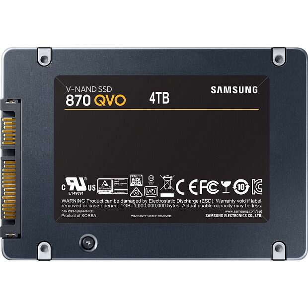 Твердотельные накопители Samsung SSD 870 QVO, 4000GB, 2.5 7mm, SATA3, 4-bit MLC, R/W 560/530MB/s, IOPs 98 000/88 000, TBW 1440, DWPD 0.33 (12 мес.) - 6