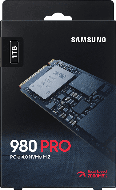 Твердотельные накопители Samsung SSD 980 PRO, 1000GB, M.2(22x80mm), NVMe 1.3c, PCIe 4.0 x4, 3-bit MLC, R/W 7000/5000MB/s, IOPs 1 000 000/1 000 000, D - 11