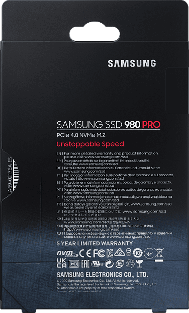 Твердотельные накопители Samsung SSD 980 PRO, 1000GB, M.2(22x80mm), NVMe 1.3c, PCIe 4.0 x4, 3-bit MLC, R/W 7000/5000MB/s, IOPs 1 000 000/1 000 000, D - 12